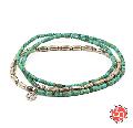 Sunku SK-085 Silver & Turquoise Beads Long Necklace W/Peace