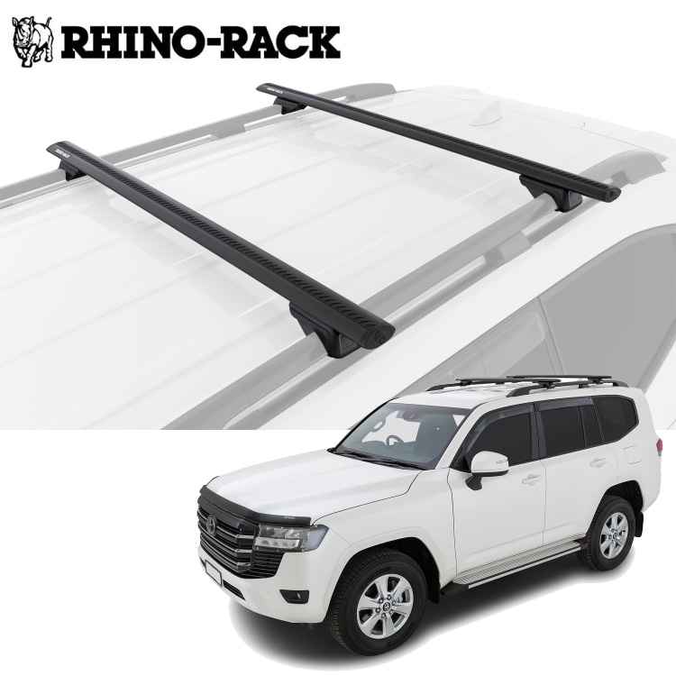 RHINO-RACK ライノラック VORTEX RX BLACK 2 BAR ROOF RACK ボルテックスバー ブラック 2本  ランドクルーザー300 ルーフレール有 取り付けキットJC-01549｜ランドクルーザーのパーツ通販はランクルパーク